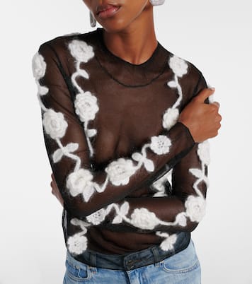Crochet-trimmed sheer top | Ganni