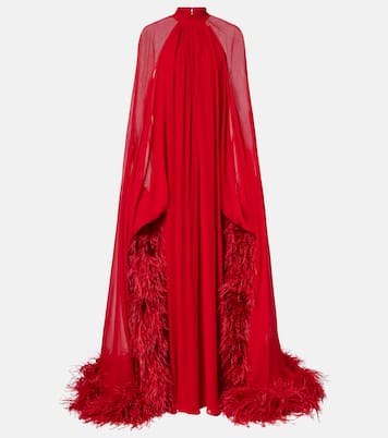 Eterea feather-trimmed silk crêpe gown | Taller Marmo