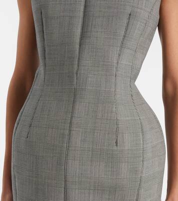 威尔士亲王格纹羊毛混纺迷你连衣裙 | Mugler