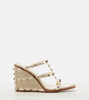 Mules compensées Rockstud en cuir métallisé | Valentino Garavani