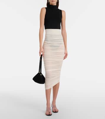 Draped sheer high-rise midi skirt  | Wolford