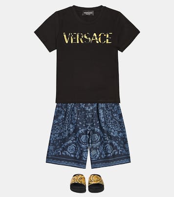 Barocco silk twill shorts | Versace Kids