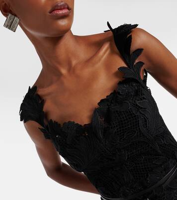 Robe longue Marbled Carnation en dentelle  | Oscar de la Renta