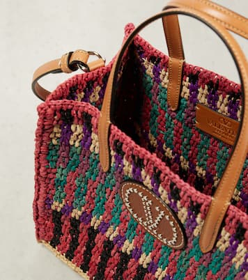 VLogo Small leather-trimmed raffia tote bag | Valentino Garavani