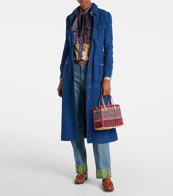 VLogo Small leather-trimmed raffia tote bag | Valentino Garavani