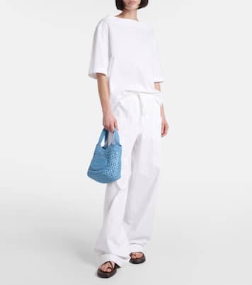 Leather-trimmed raffia basket bag | Tod's