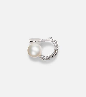 Boucle d'oreille unique en or blanc 18 ct, diamants et perle d'eau douce | Yeprem