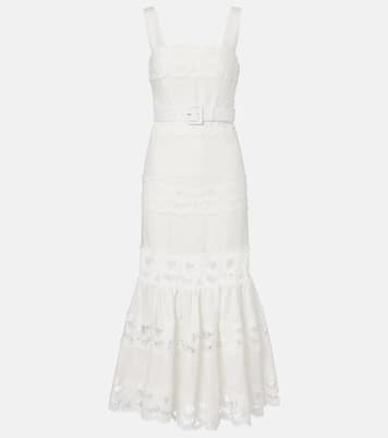 Lace-trimmed linen and cotton midi dress | Self-Portrait