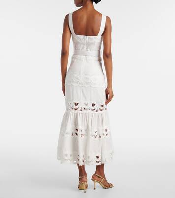 Lace-trimmed linen and cotton midi dress | Self-Portrait
