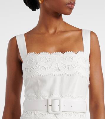 Lace-trimmed linen and cotton midi dress | Self-Portrait
