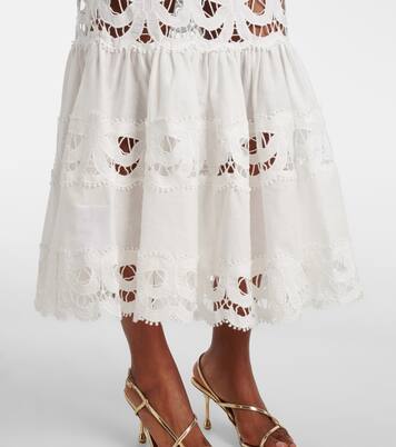 Lace-trimmed linen and cotton midi dress | Self-Portrait