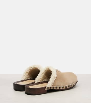 Clogs aus Veloursleder mit Shearling | Miu Miu