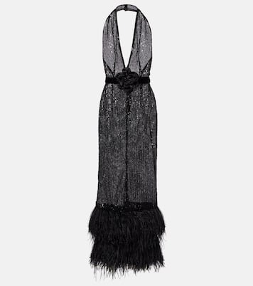 Vestido de fiesta transparente con lentejuelas y plumas | Dolce&Gabbana