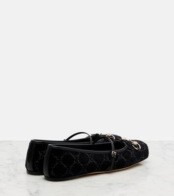 Ballerinas Gucci Horsebit aus Samt mit Kristallen | Gucci