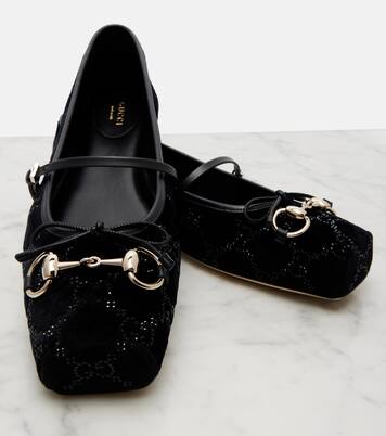 Ballerinas Gucci Horsebit aus Samt mit Kristallen | Gucci