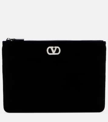 Clutch VLogo aus Samt mit Kristallen | Valentino Garavani