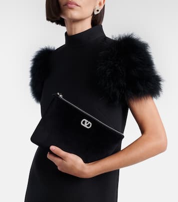 Clutch VLogo aus Samt mit Kristallen | Valentino Garavani