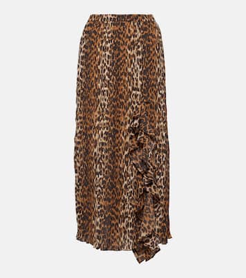 Leopard-print georgette midi skirt  | Ganni