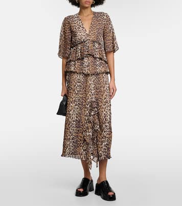 Leopard-print georgette midi skirt  | Ganni