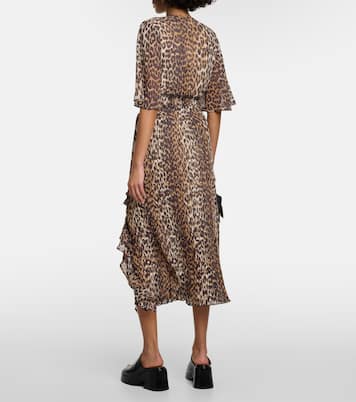 Leopard-print georgette midi skirt  | Ganni