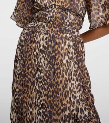Leopard-print georgette midi skirt  | Ganni