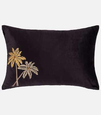 Palms embroidered velvet cushion | Les-Ottomans