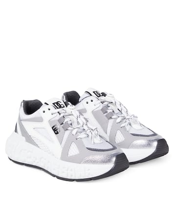 Embossed logo leather-trimmed sneakers | Dolce&Gabbana Kids