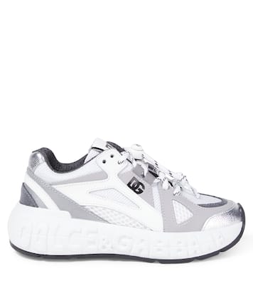 Embossed logo leather-trimmed sneakers | Dolce&Gabbana Kids