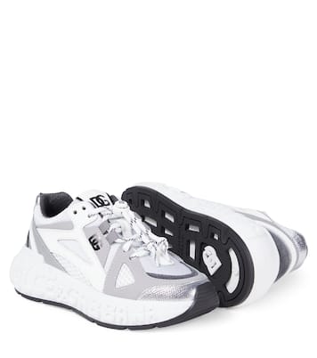 Embossed logo leather-trimmed sneakers | Dolce&Gabbana Kids