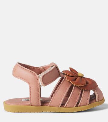 Baby Thami floral-appliqué leather sandals | Donsje
