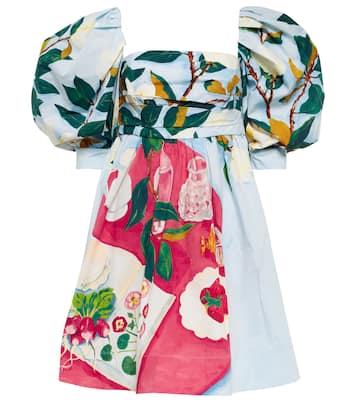 Tablescape puff-sleeve cotton poplin minidress | Oscar de la Renta