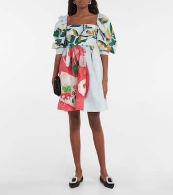 Tablescape puff-sleeve cotton poplin minidress | Oscar de la Renta