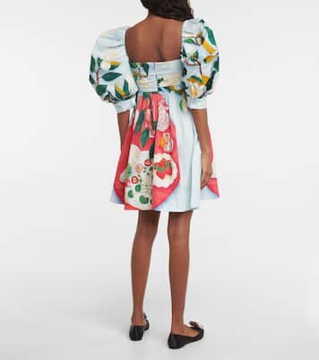 Tablescape puff-sleeve cotton poplin minidress | Oscar de la Renta