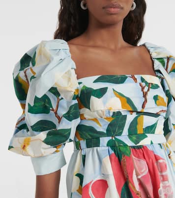 Tablescape puff-sleeve cotton poplin minidress | Oscar de la Renta