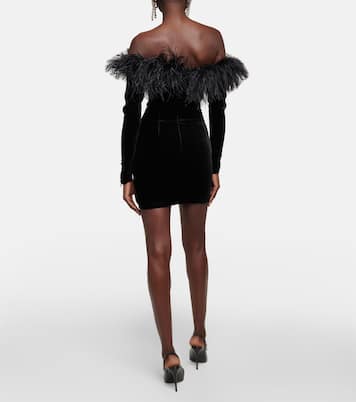 Minikleid aus Samt mit Federn | Alessandra Rich