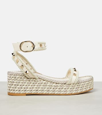Rockstud leather wedge espadrilles | Valentino Garavani