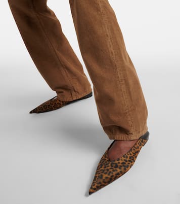Nour leopard-print leather-trimmed mules | Saint Laurent