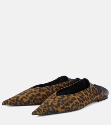 Nour leopard-print leather-trimmed mules | Saint Laurent