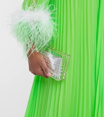 Pleated feather-trimmed chiffon gown | Self-Portrait