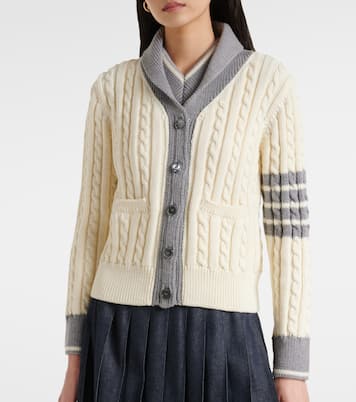 Cardigan 4-Bar in lana a trecce | Thom Browne