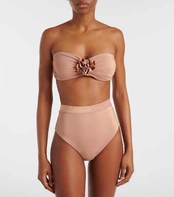 Everley floral-appliqué lamé bikini top | Zimmermann