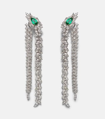 Orecchini Reign Supreme in oro bianco 18kt con diamanti e smeraldi | Yeprem