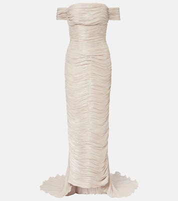 Off-shoulder pleated bustier gown | Marmar Halim