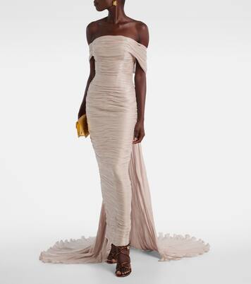 Off-shoulder pleated bustier gown | Marmar Halim