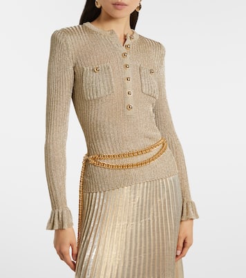 Ribbed-knit lamé plissé maxi dress | Self-Portrait