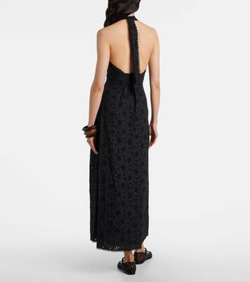 Salma embroidered halterneck cotton midi dress | Posse