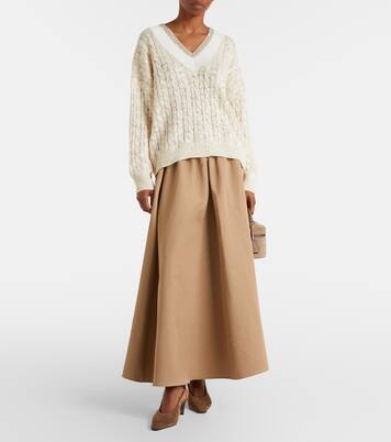 Cable-knit sequined hemp, silk, and cotton sweater | Brunello Cucinelli