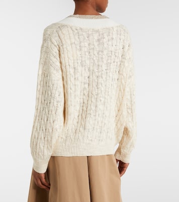 Cable-knit sequined hemp, silk, and cotton sweater | Brunello Cucinelli
