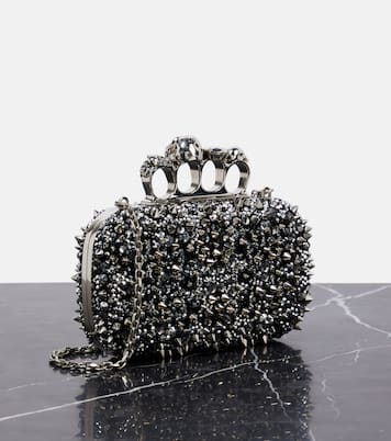 Clutch Knuckle in pelle con cristalli | McQueen