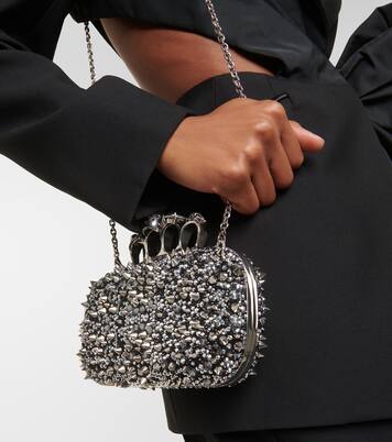 Clutch Knuckle in pelle con cristalli | McQueen